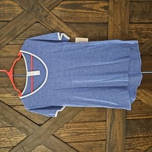 Small LuLaRoe Classic T Heathered Blue with White Piping